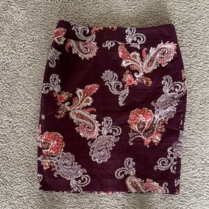 Ann Taylor Burgundy Paisley Pencil Skirt